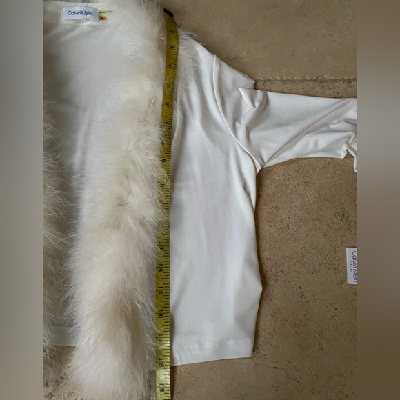 NWT Calvin Klein Marabou Feather Trimmed White Jacket Medium - Picture 5 of 8